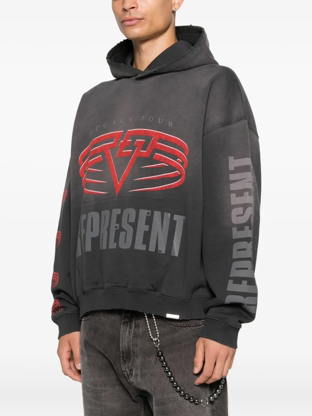 Represent Grey Hoodie With Maxi Logo Print On Front And Rear And Dropped Shoulders In Cotton Man In Black