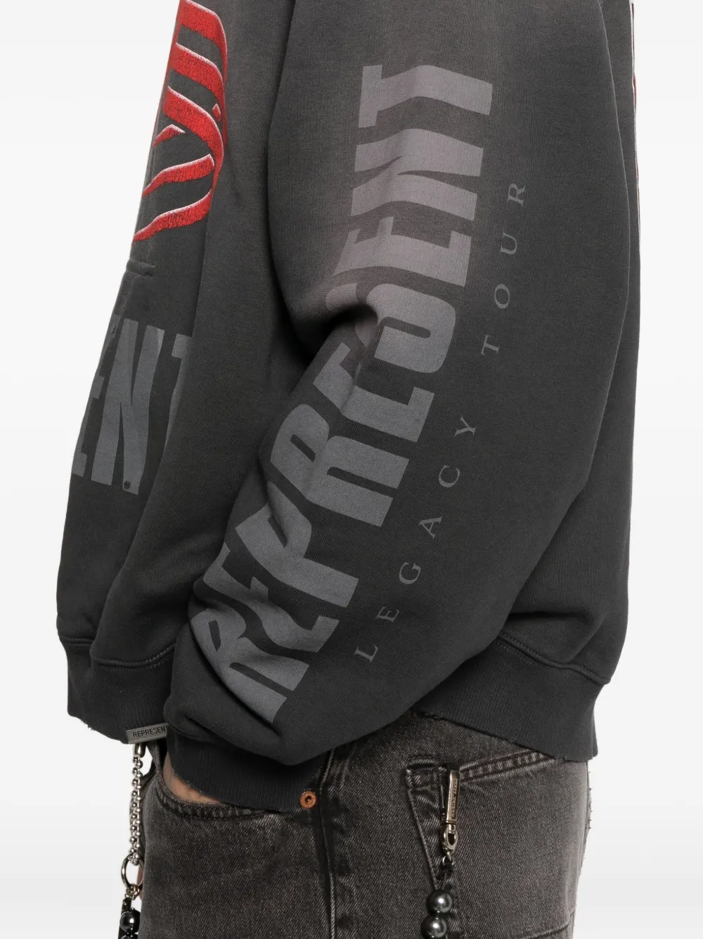 Represent Grey Hoodie With Maxi Logo Print On Front And Rear And Dropped Shoulders In Cotton Man In Black