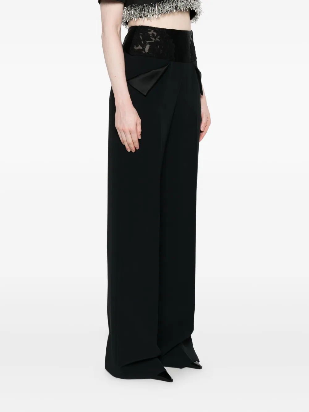 Ermanno Scervino Lace-insert Wide-leg Trousers In Black