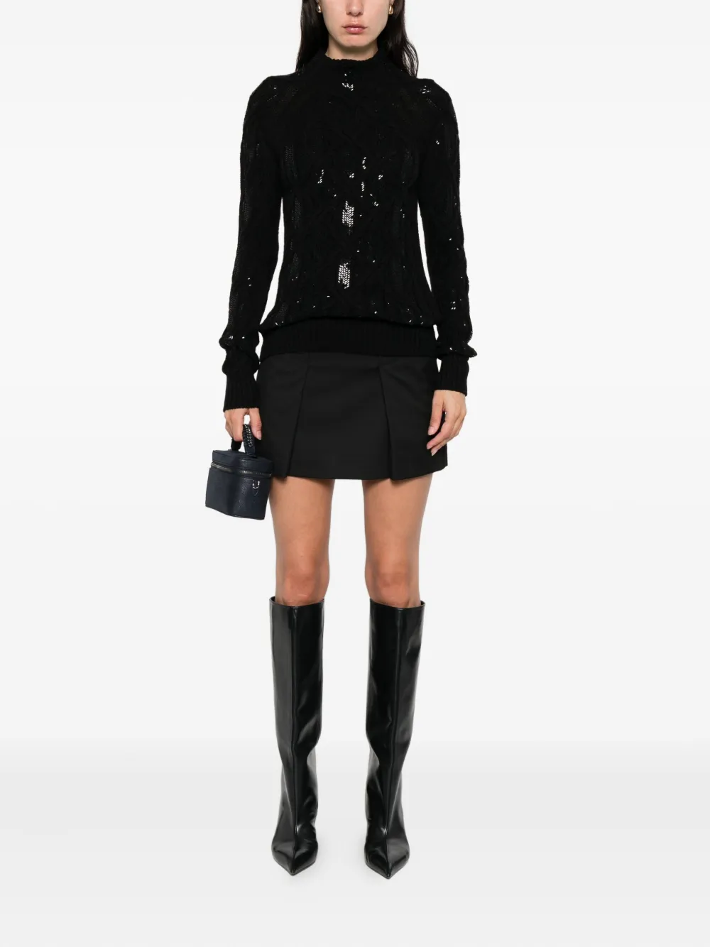 Ermanno Scervino sequin-embellished cable-knit jumper Zwart