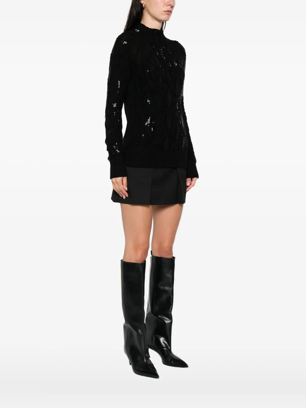 Ermanno Scervino sequin-embellished cable-knit jumper Zwart