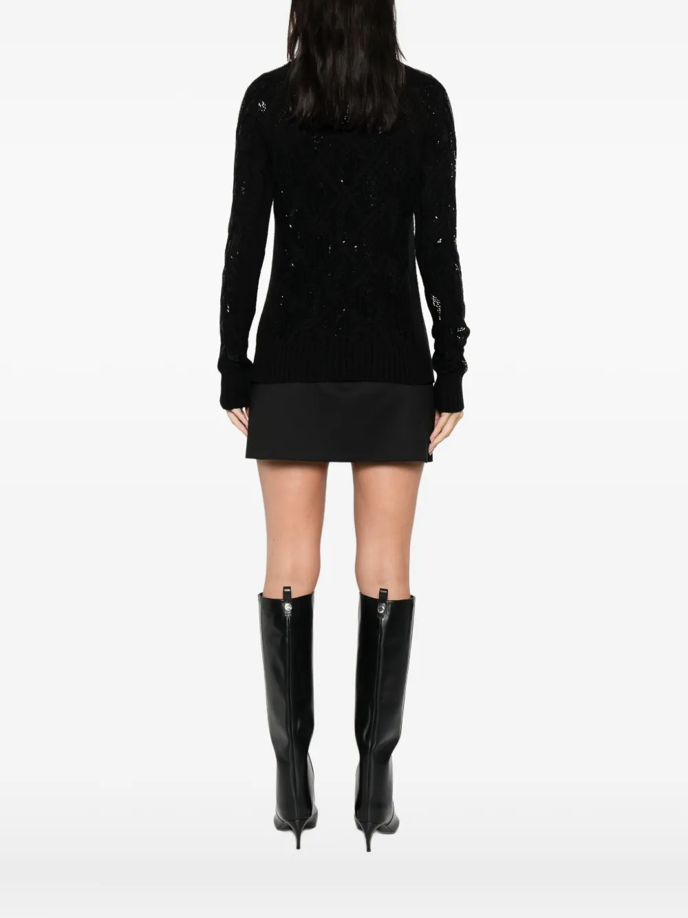 Ermanno Scervino sequin-embellished cable-knit jumper Zwart