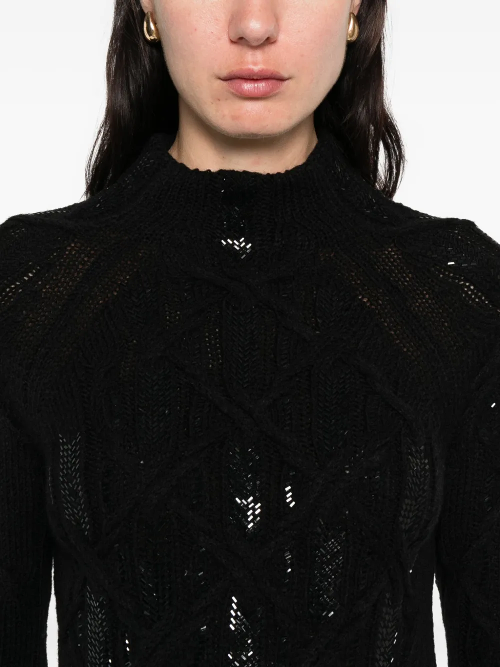 Ermanno Scervino sequin-embellished cable-knit jumper Zwart