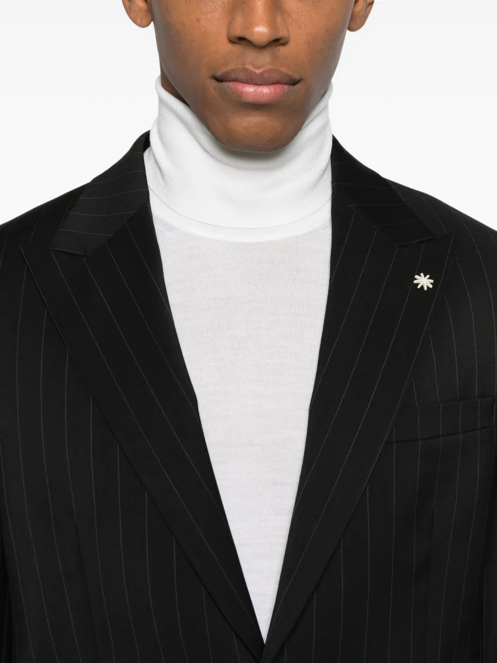Manuel Ritz Pinstripe Suit In Black
