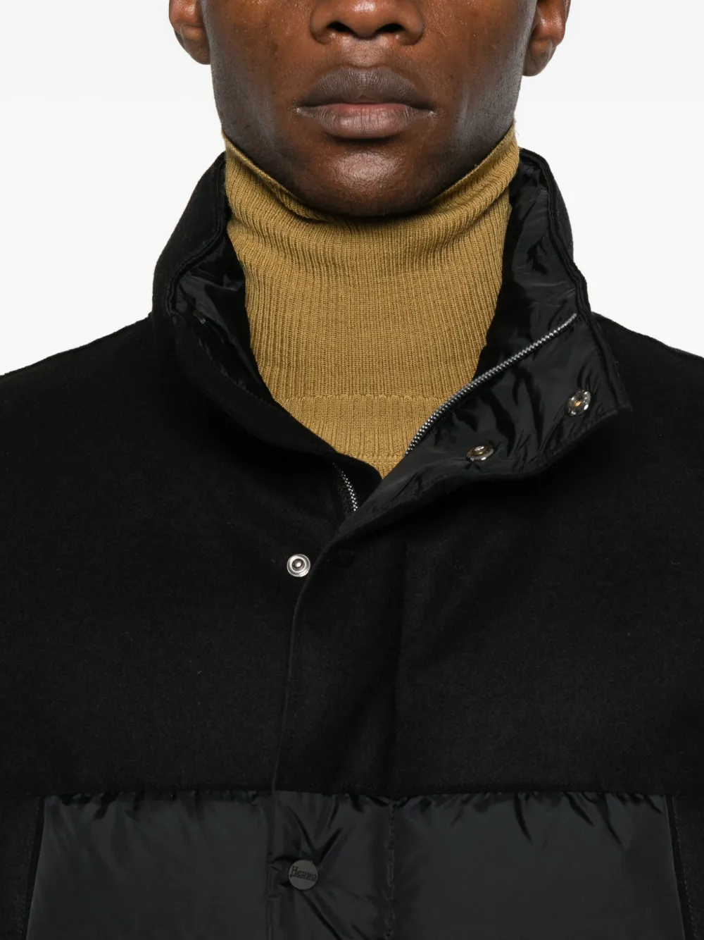 Herno Panelled Quilted Coat In Black