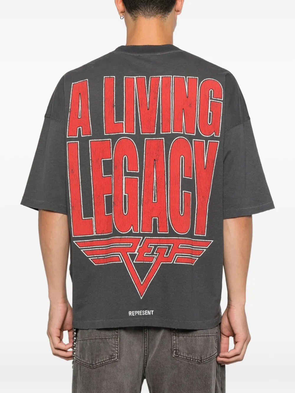 Represent Grey Crewneck T-shirt With Maxi Logo Print On Front And Rear In Cotton Blend Man In Gray