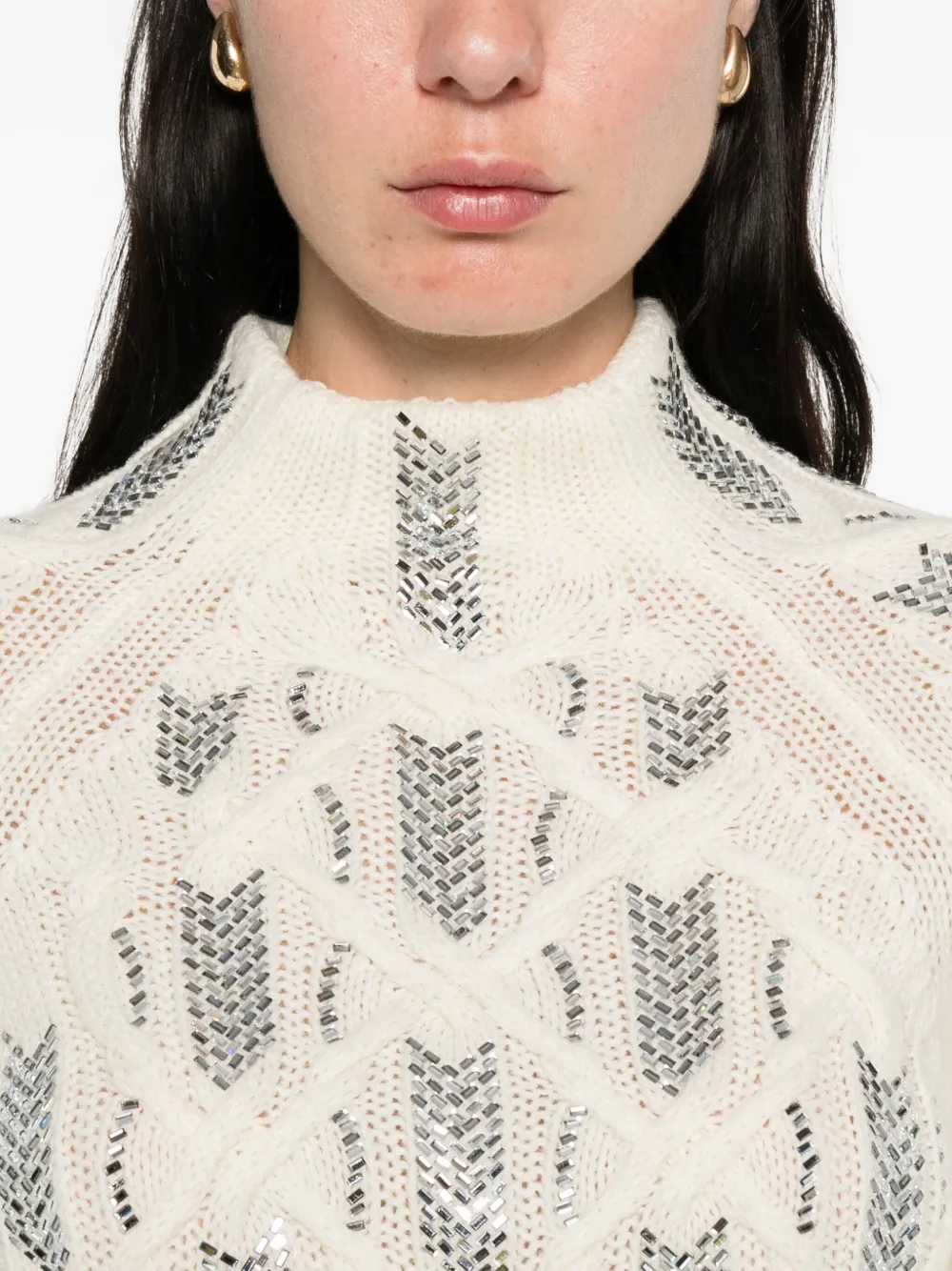 Ermanno Scervino cable-knit embellished sweater Beige