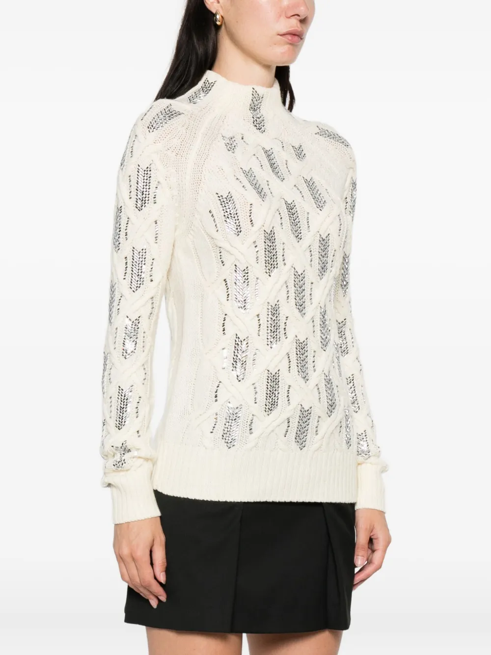 Ermanno Scervino cable-knit embellished sweater Beige