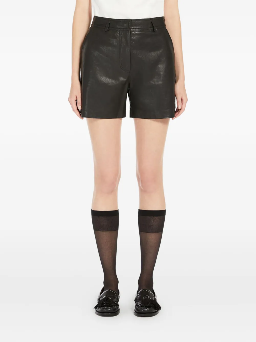 Weekend Max Mara Leren high waist shorts Zwart