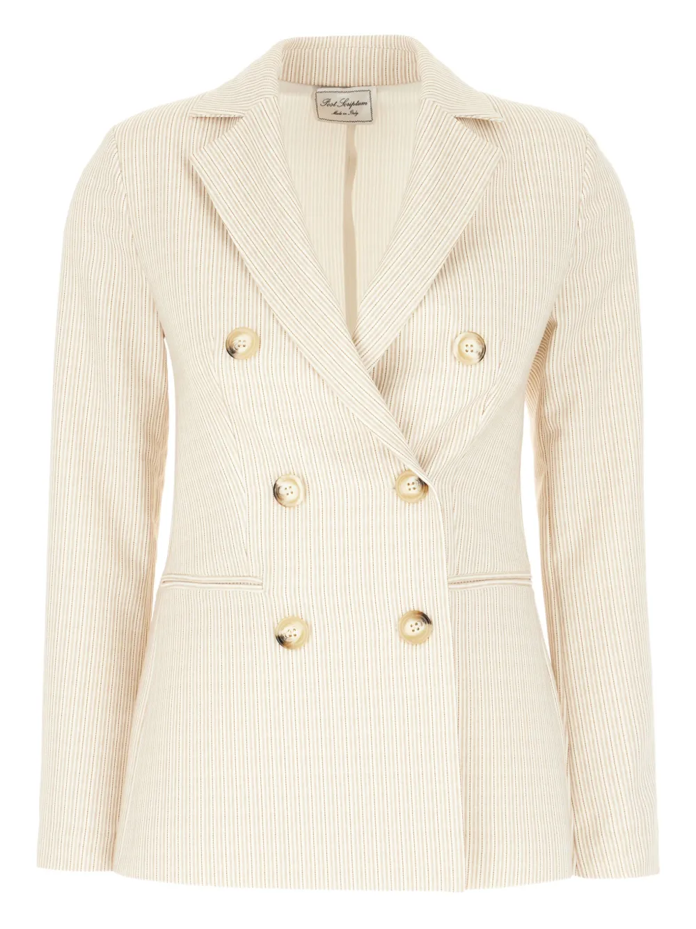 Post Scriptum Stripe-pattern Double-breasted Blazer In Neutral