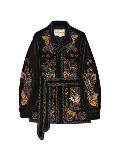Valentino Garavani cotton velvet jacket with belt and embroidery