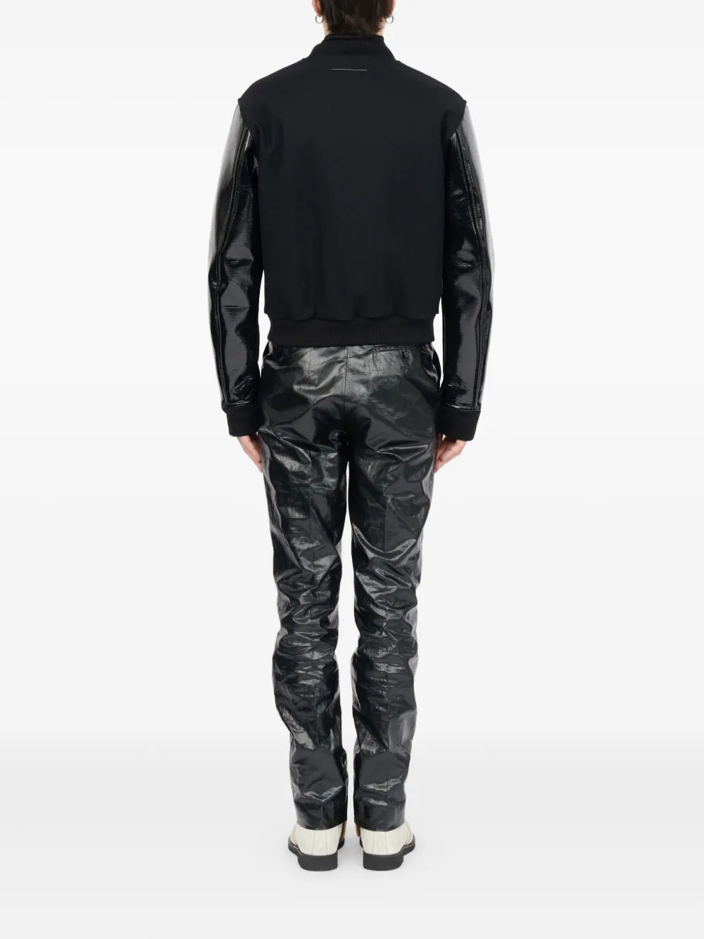 MM6 Maison Margiela Wollen jack met leren mouwen Zwart
