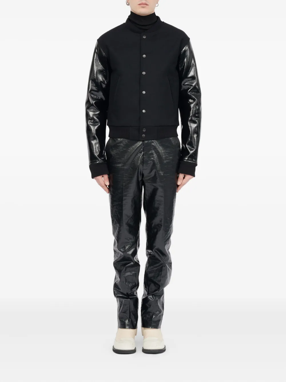 MM6 Maison Margiela Wollen jack met leren mouwen Zwart