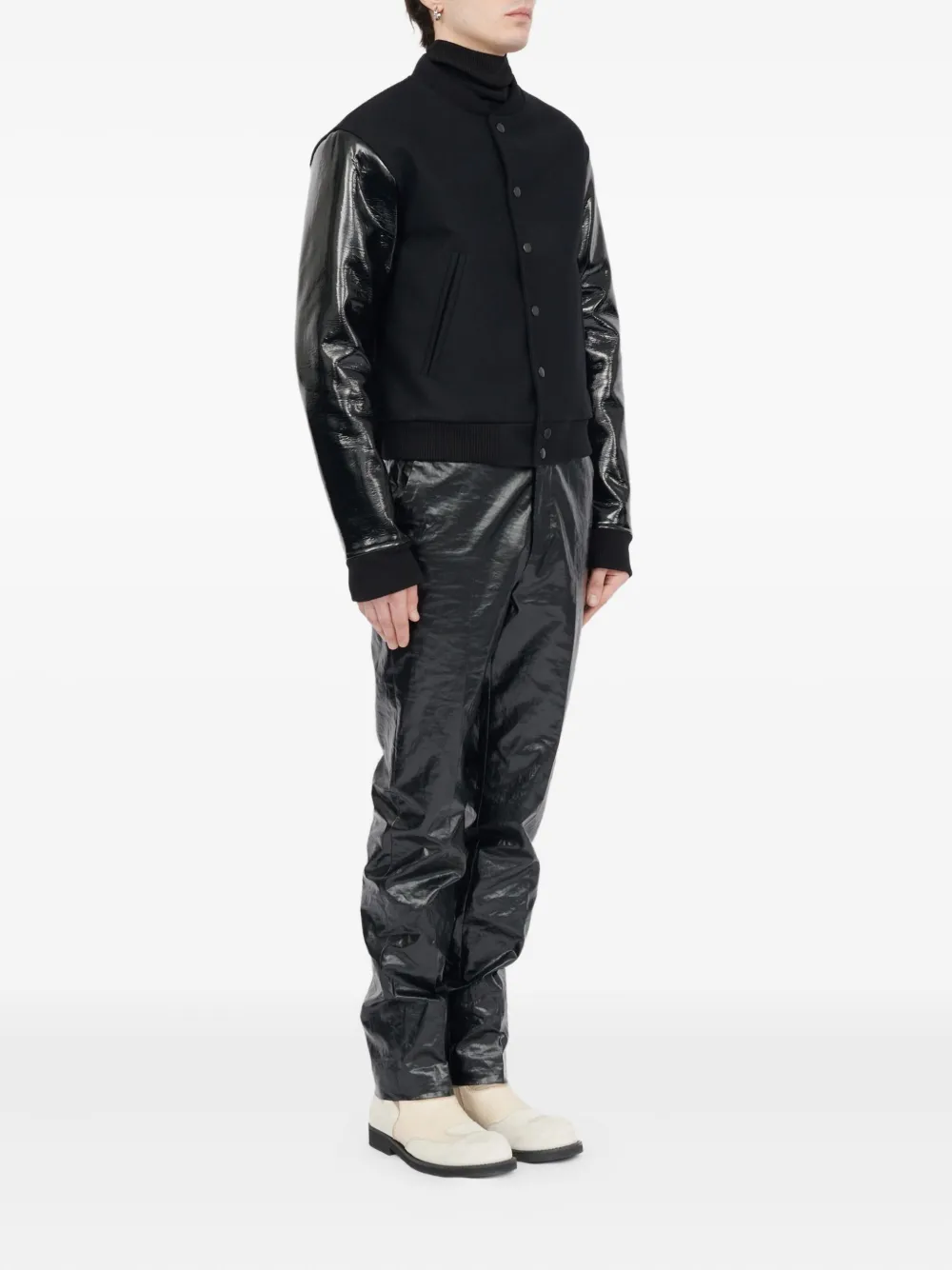 MM6 Maison Margiela Wollen jack met leren mouwen Zwart
