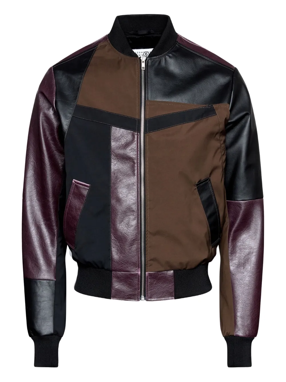 leather-paneled bomber jacket
