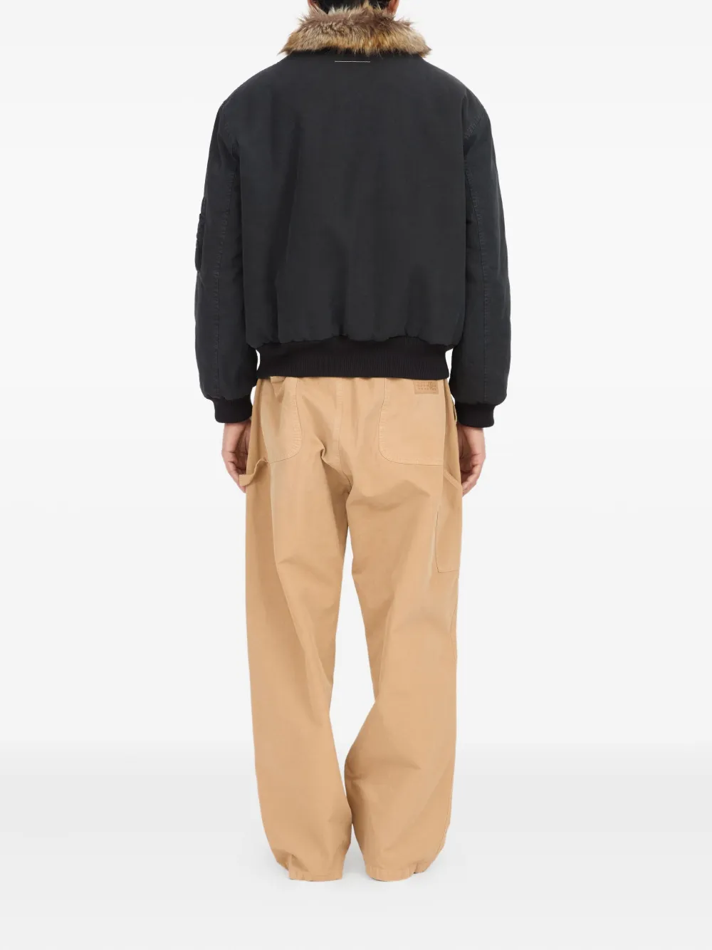 Mm6 Maison Margiela Fur-collar Cotton Jacket In Black