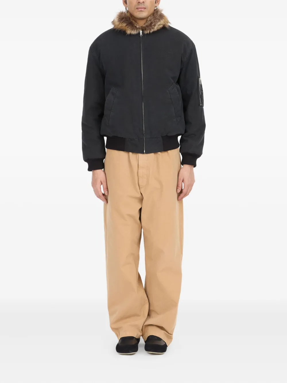 Mm6 Maison Margiela Fur-collar Cotton Jacket In Black