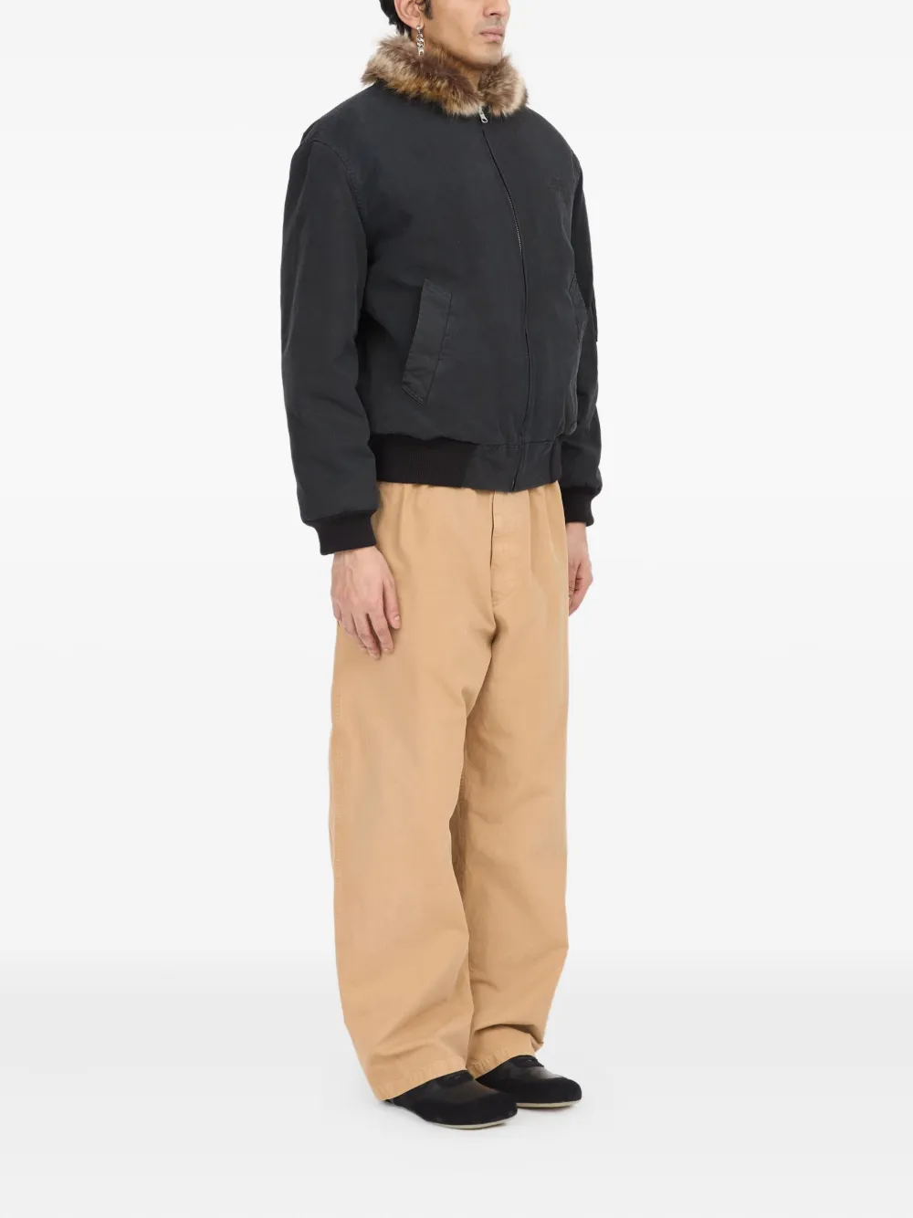 Mm6 Maison Margiela Fur-collar Cotton Jacket In Black