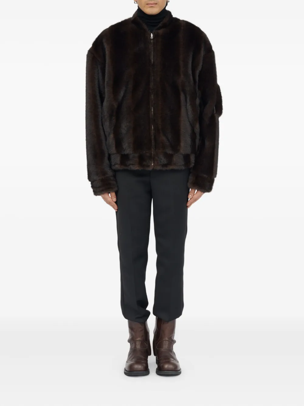 MM6 Maison Margiela Bomberjack van imitatiebont met rits Bruin