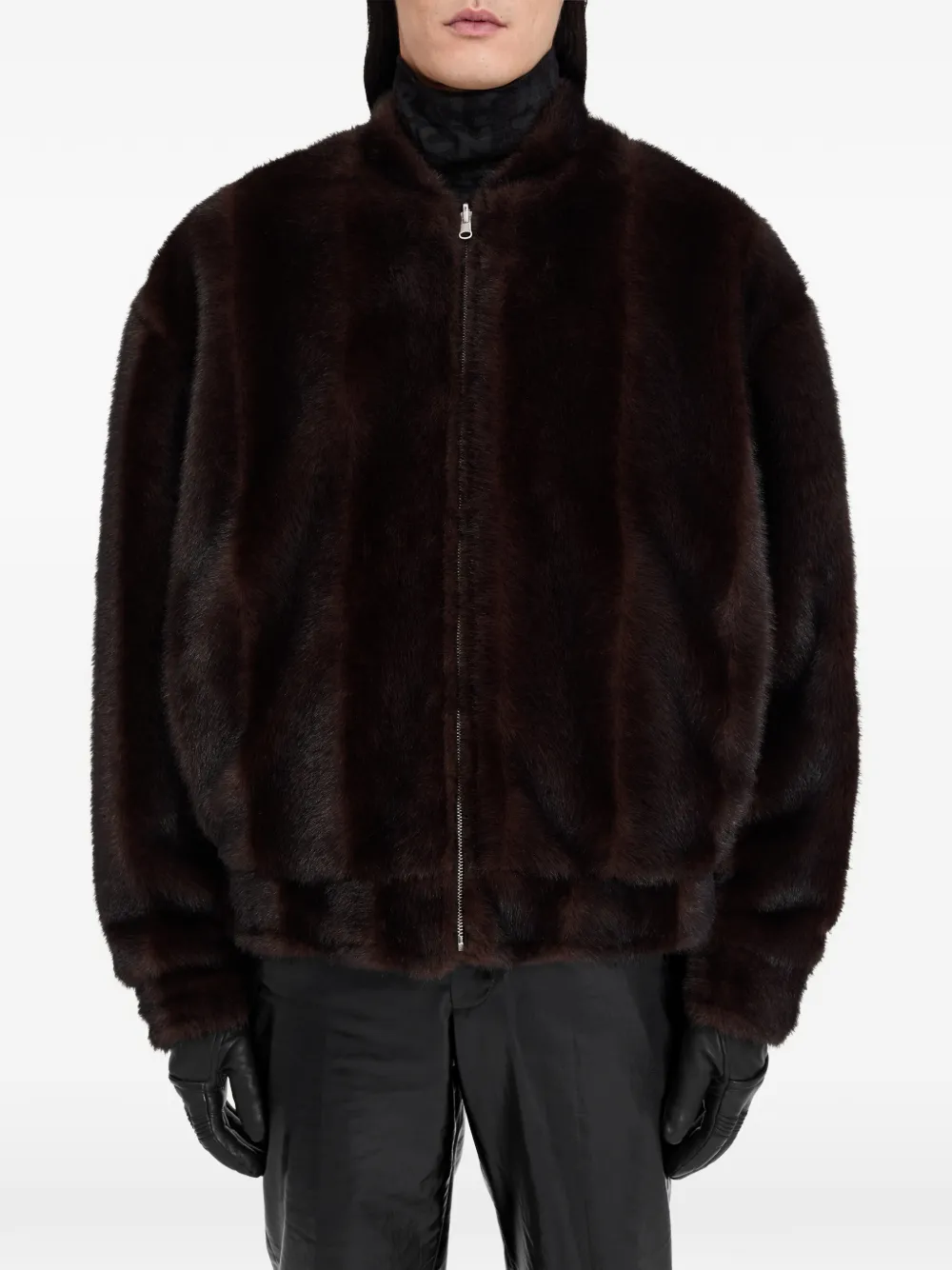 MM6 Maison Margiela Bomber con zip in pelliccia sintetica - Marrone