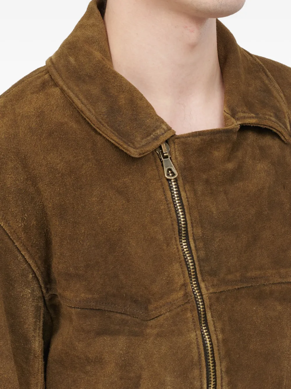 MM6 Maison Margiela Leren jack met asymmetrische rits en riem Bruin