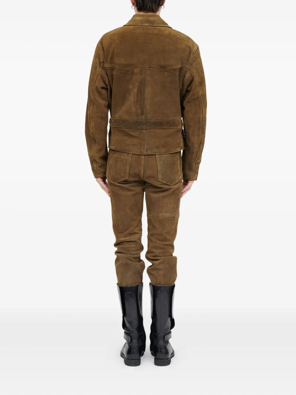 MM6 Maison Margiela Leren jack met asymmetrische rits en riem Bruin