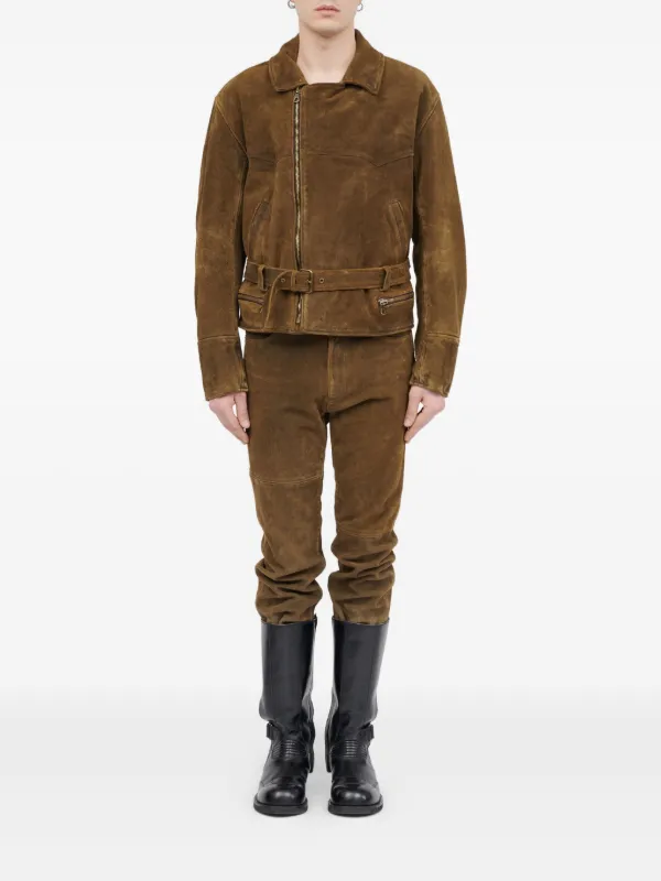 MM6 Maison Margiela Belted asymmetrical-zip Leather Jacket | Brown