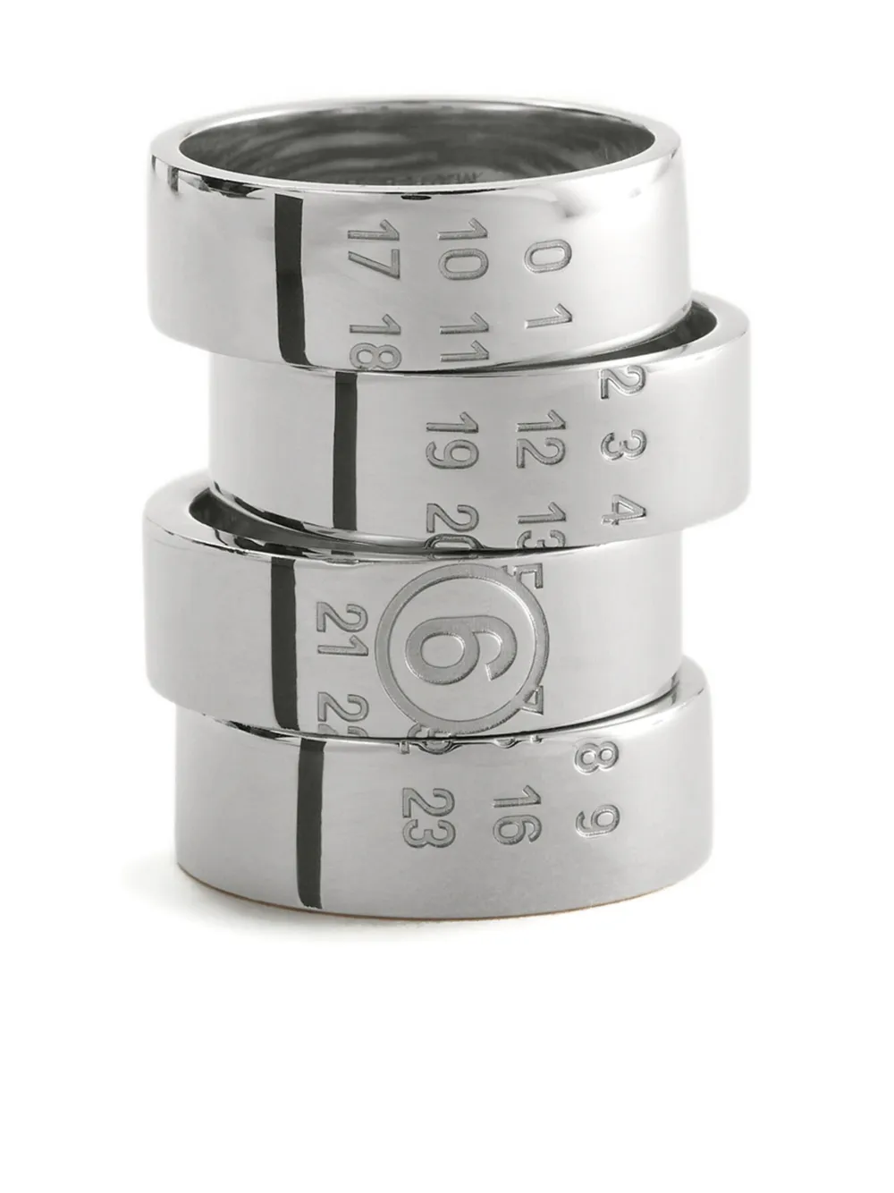 Mm6 Maison Margiela Number-engraved Stacked Rings In Metallic