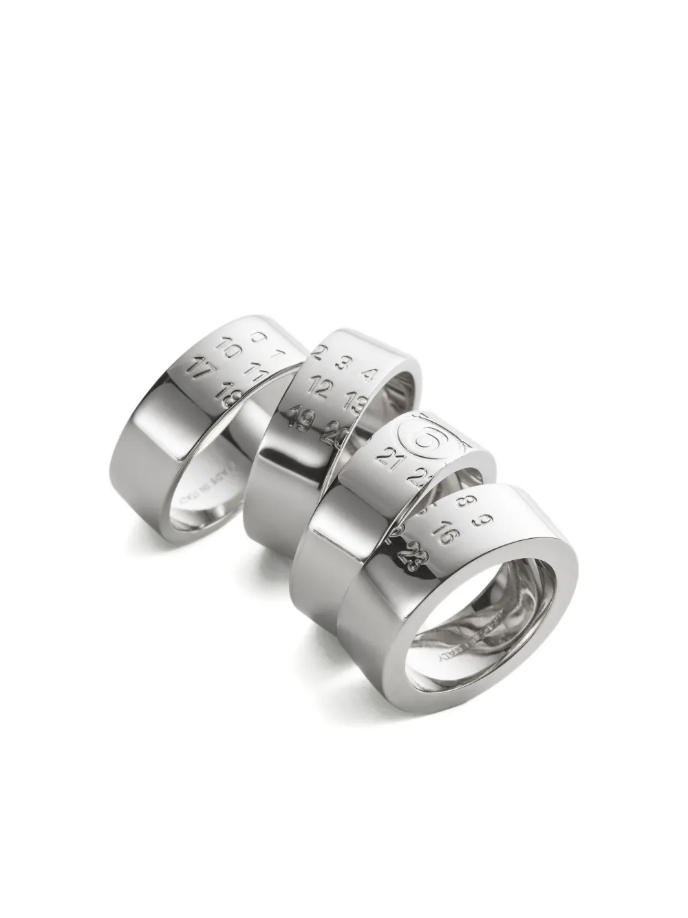 Mm6 Maison Margiela Number-engraved Stacked Rings In Metallic