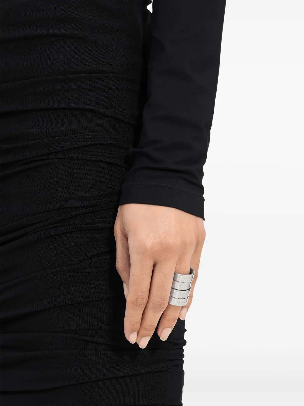 Mm6 Maison Margiela Number-engraved Stacked Rings In Metallic