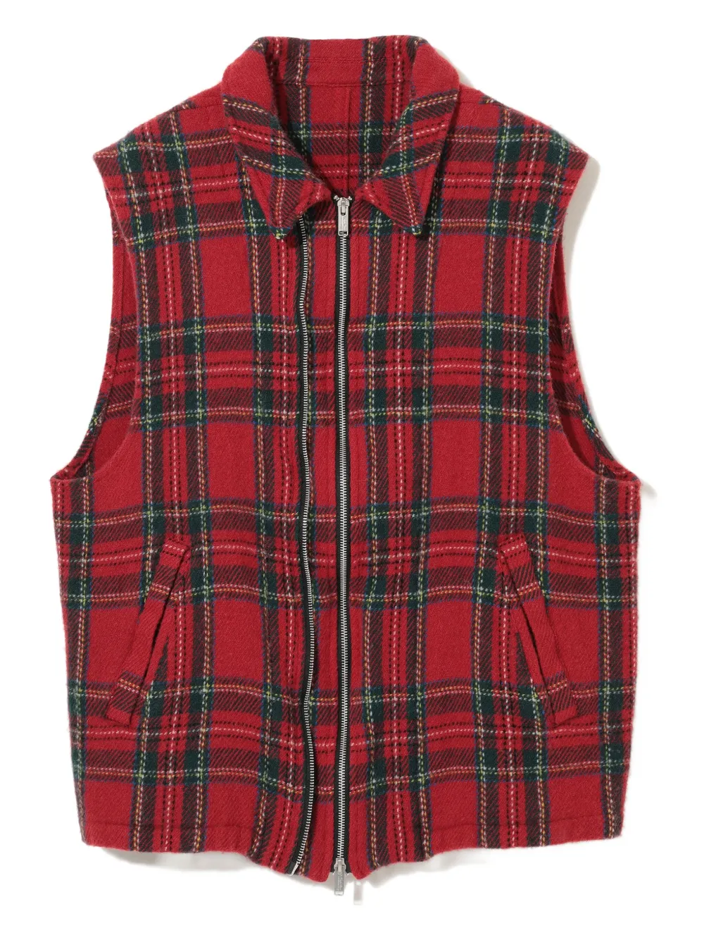 Undercover Check Plaid Zip-front Gilet In Red