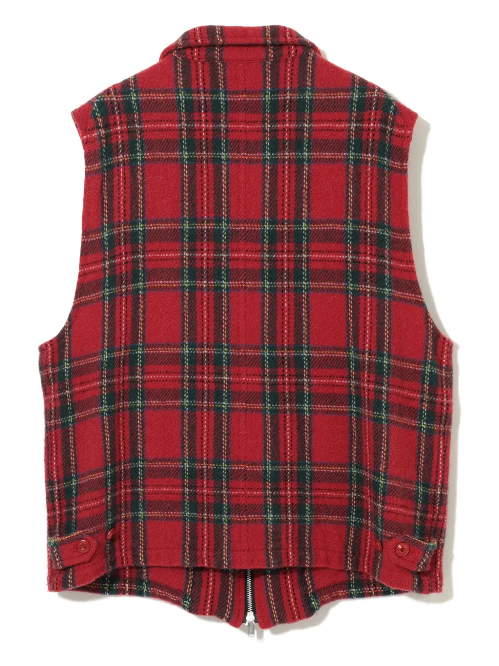Undercover Check Plaid Zip-front Gilet In Red