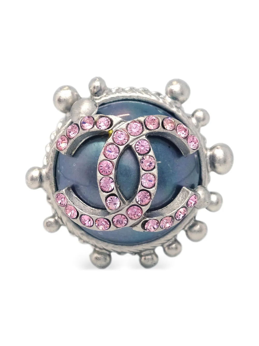 Pre-owned Chanel 2003 Rhinestone-embellished Cc Ring