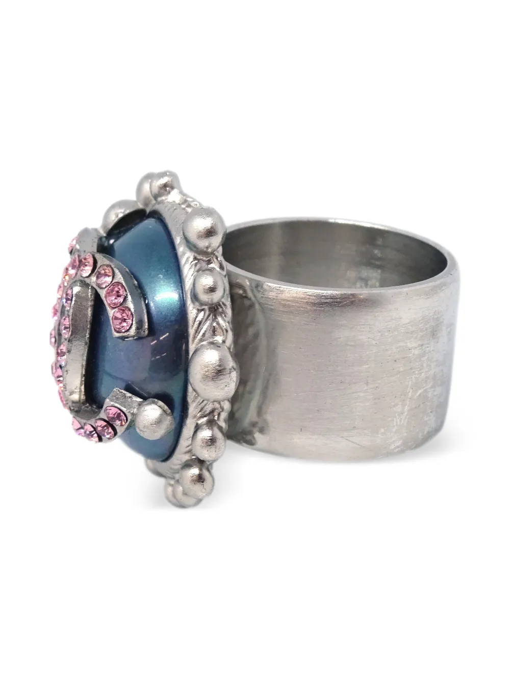 Pre-owned Chanel 2003 Rhinestone-embellished Cc Ring