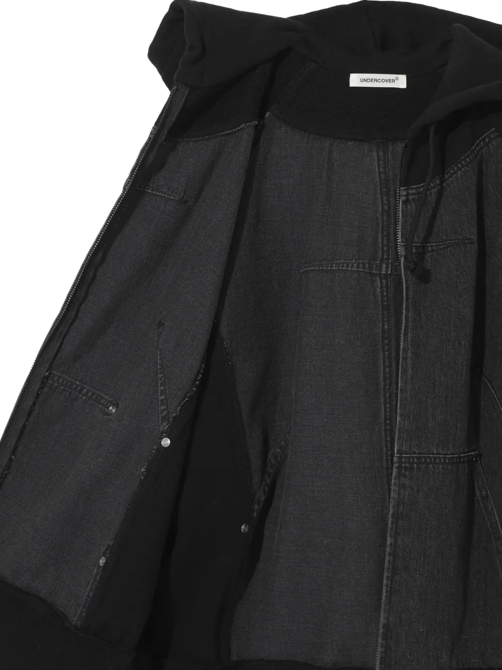 Undercover Hoodie met denim vlak en rits Zwart