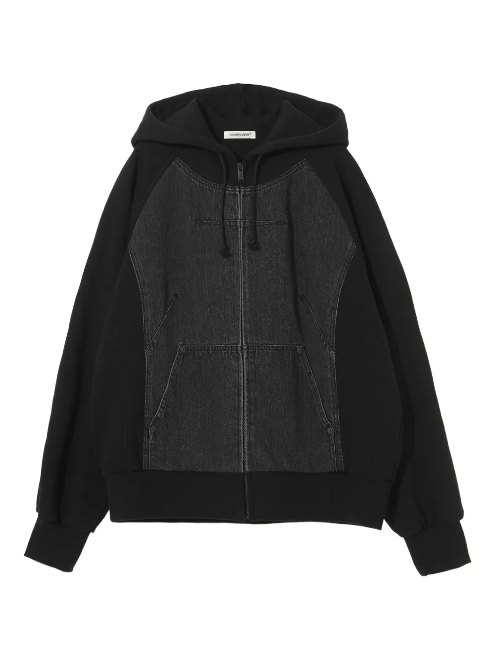 Undercover Hoodie met denim vlak en rits Zwart