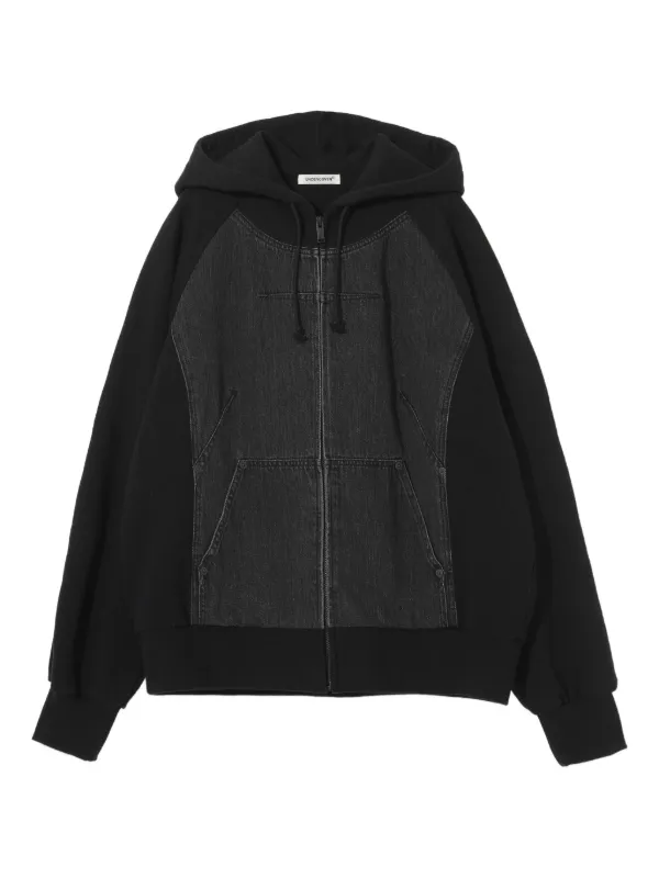 Undercover denim-panel zip-up Hoodie | Black | FARFETCH CA
