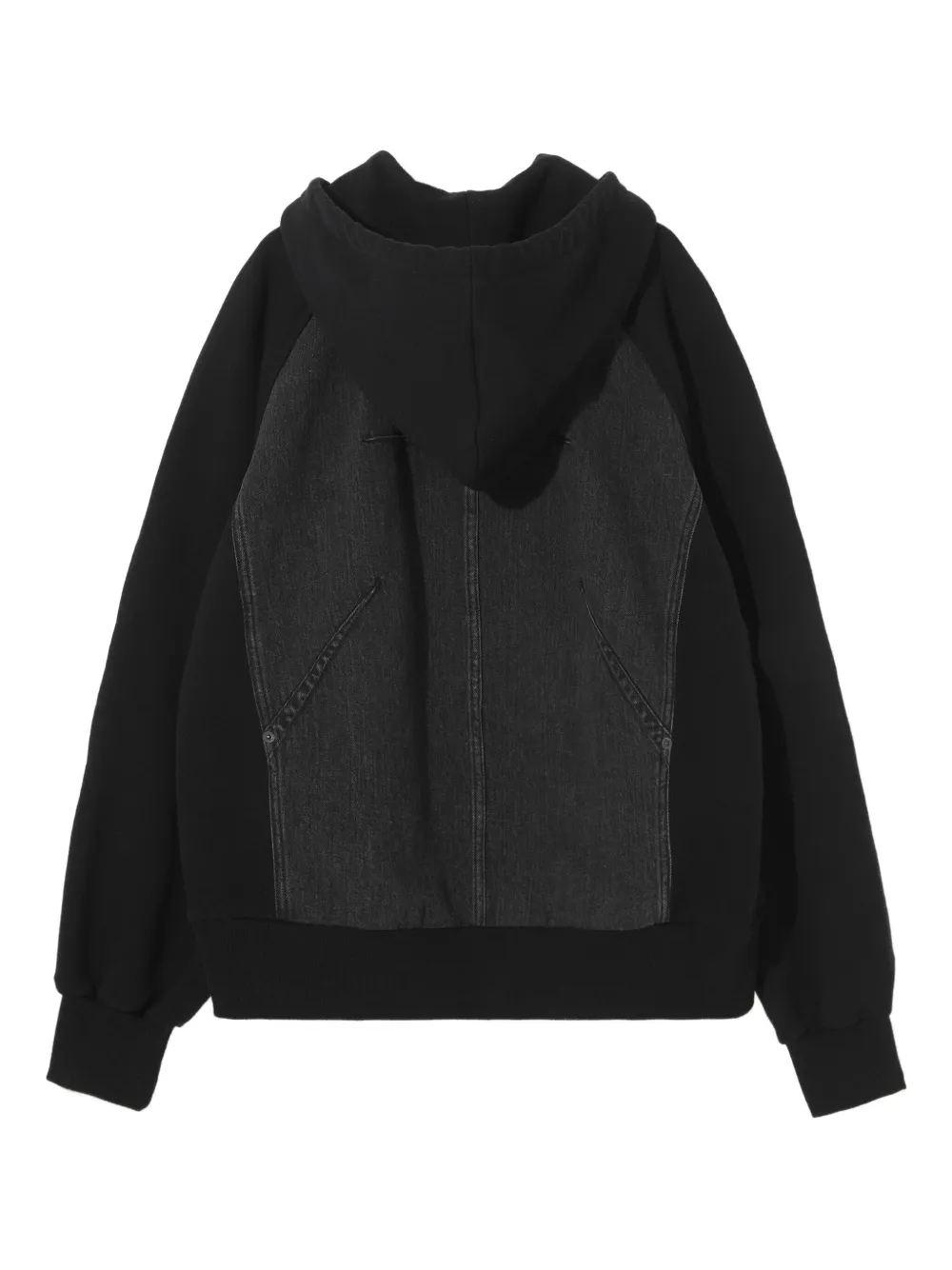 Undercover Hoodie met denim vlak en rits - Zwart