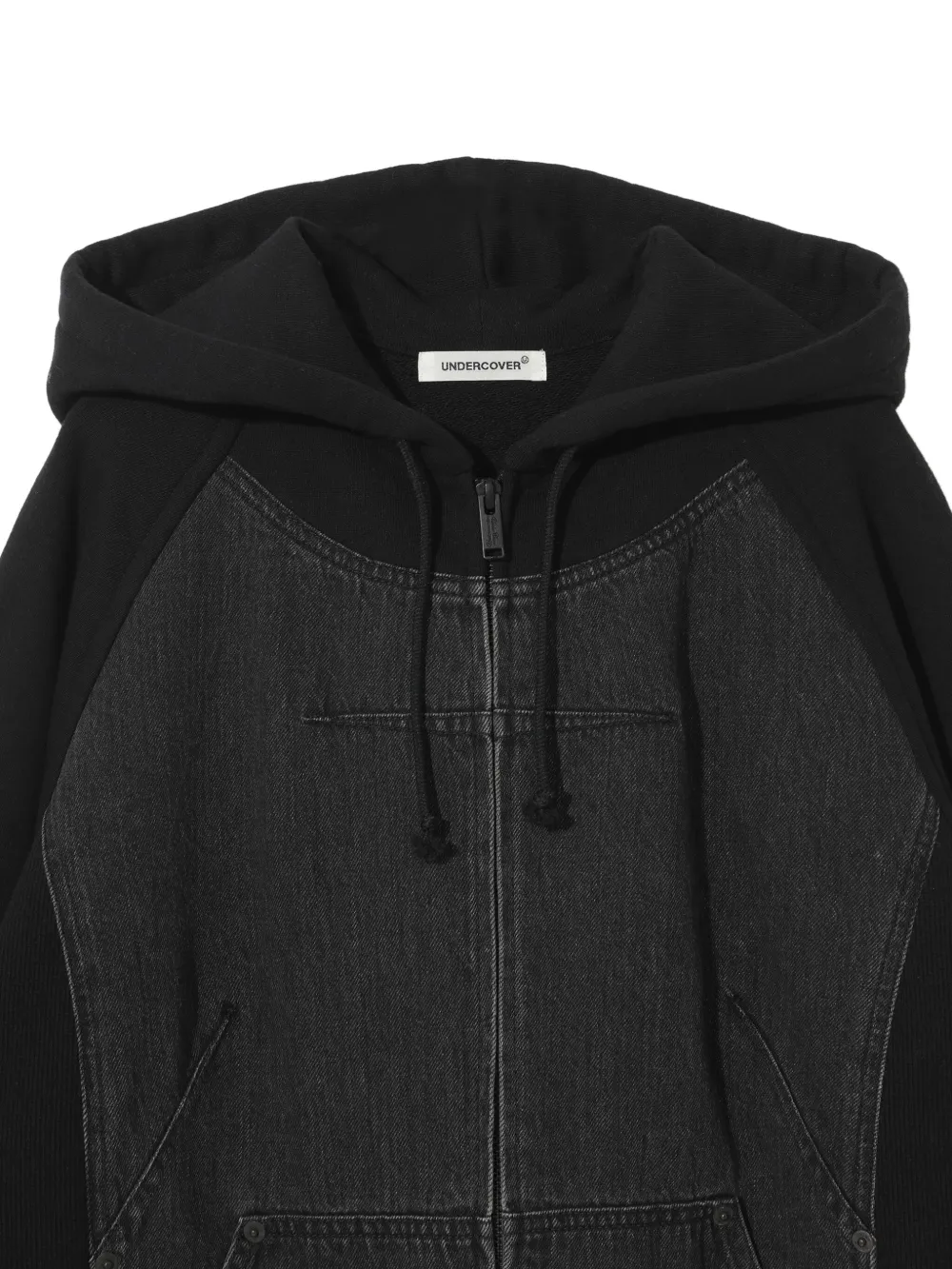 Undercover Hoodie met denim vlak en rits Zwart