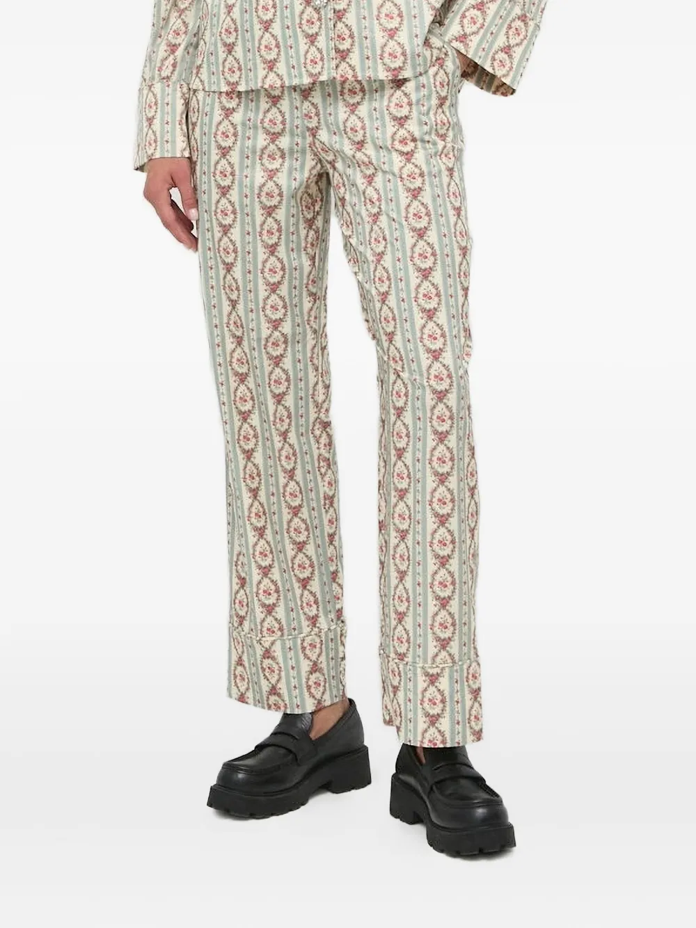 Notes du Nord Broek met bloemenstreep Beige