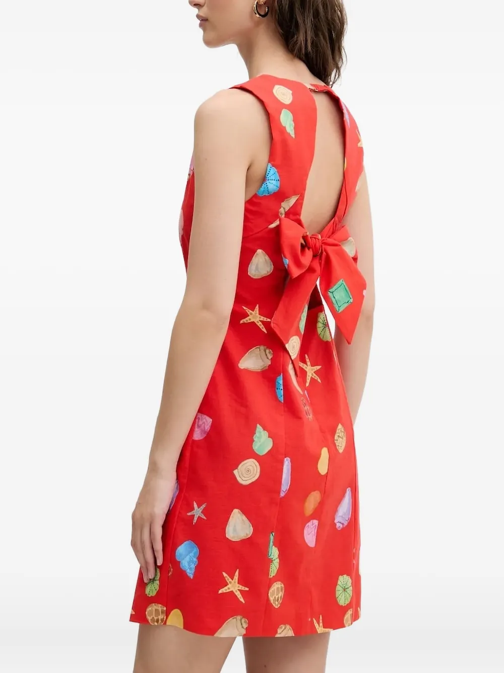 NEVER FULLY DRESSED seashell-print bow-back mini dress Rood