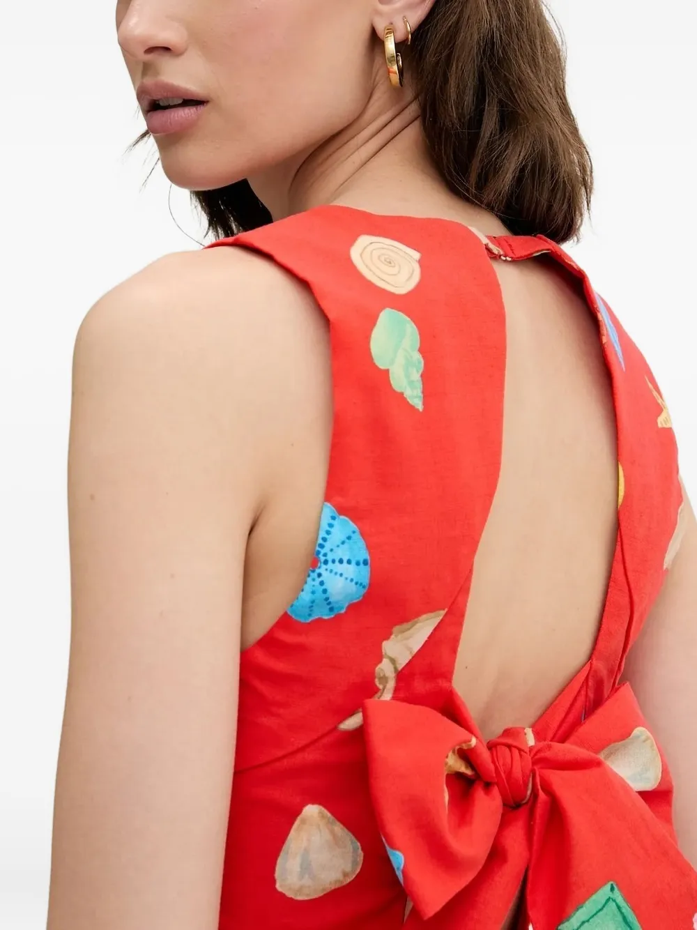 NEVER FULLY DRESSED seashell-print bow-back mini dress Rood