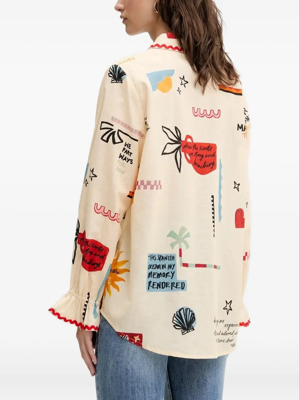 NEVER FULLY DRESSED print frill-cuff shirt - Beige