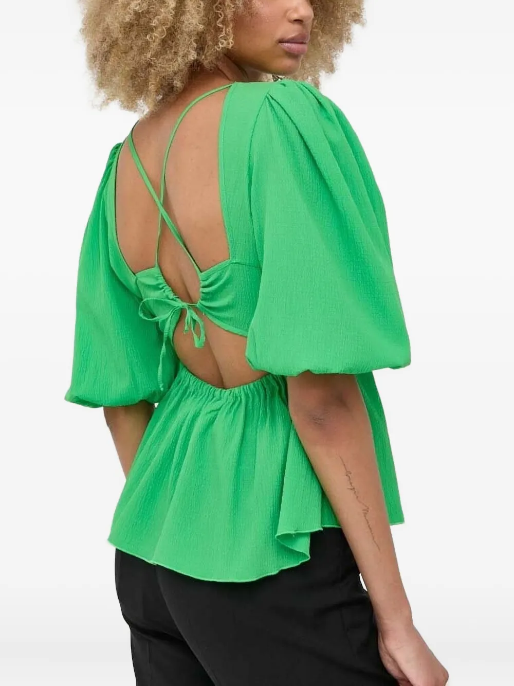 Notes du Nord puff-sleeve tie-back top - Groen