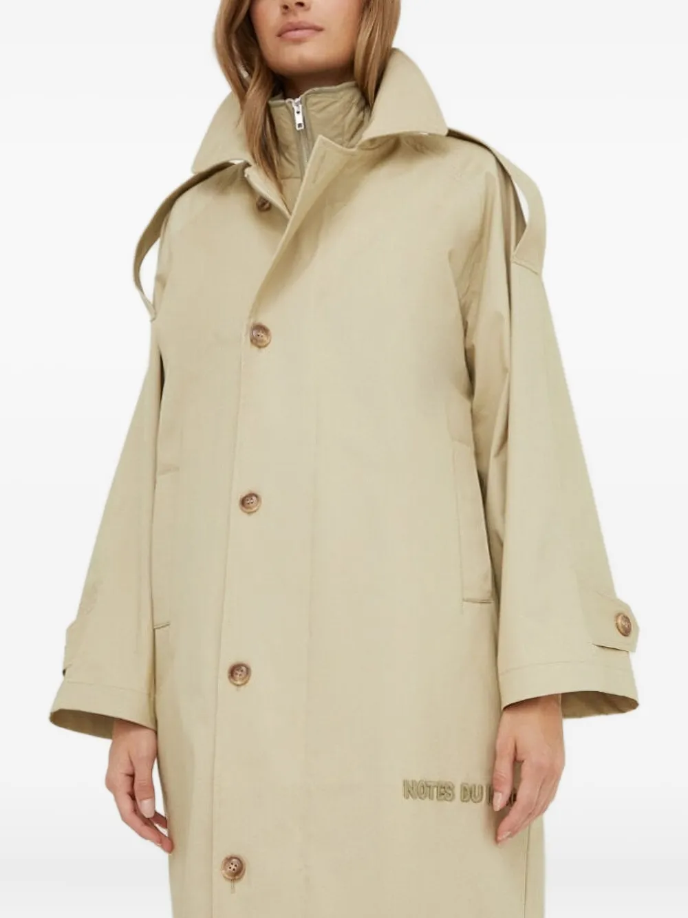 Notes Du Nord Embroidered-logo Buttoned Coat In Neutral