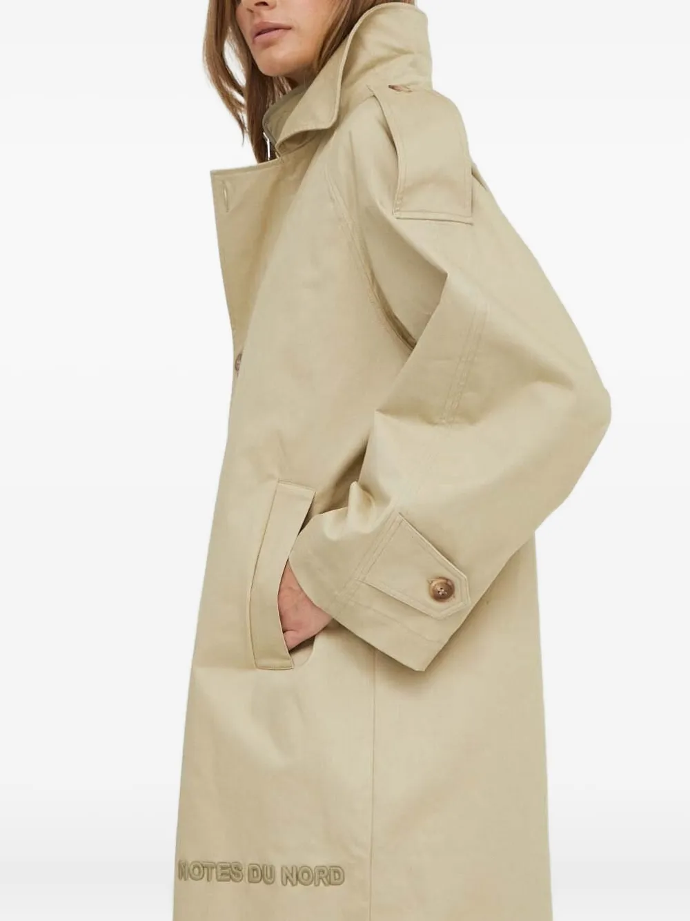 Notes Du Nord Embroidered-logo Buttoned Coat In Neutral