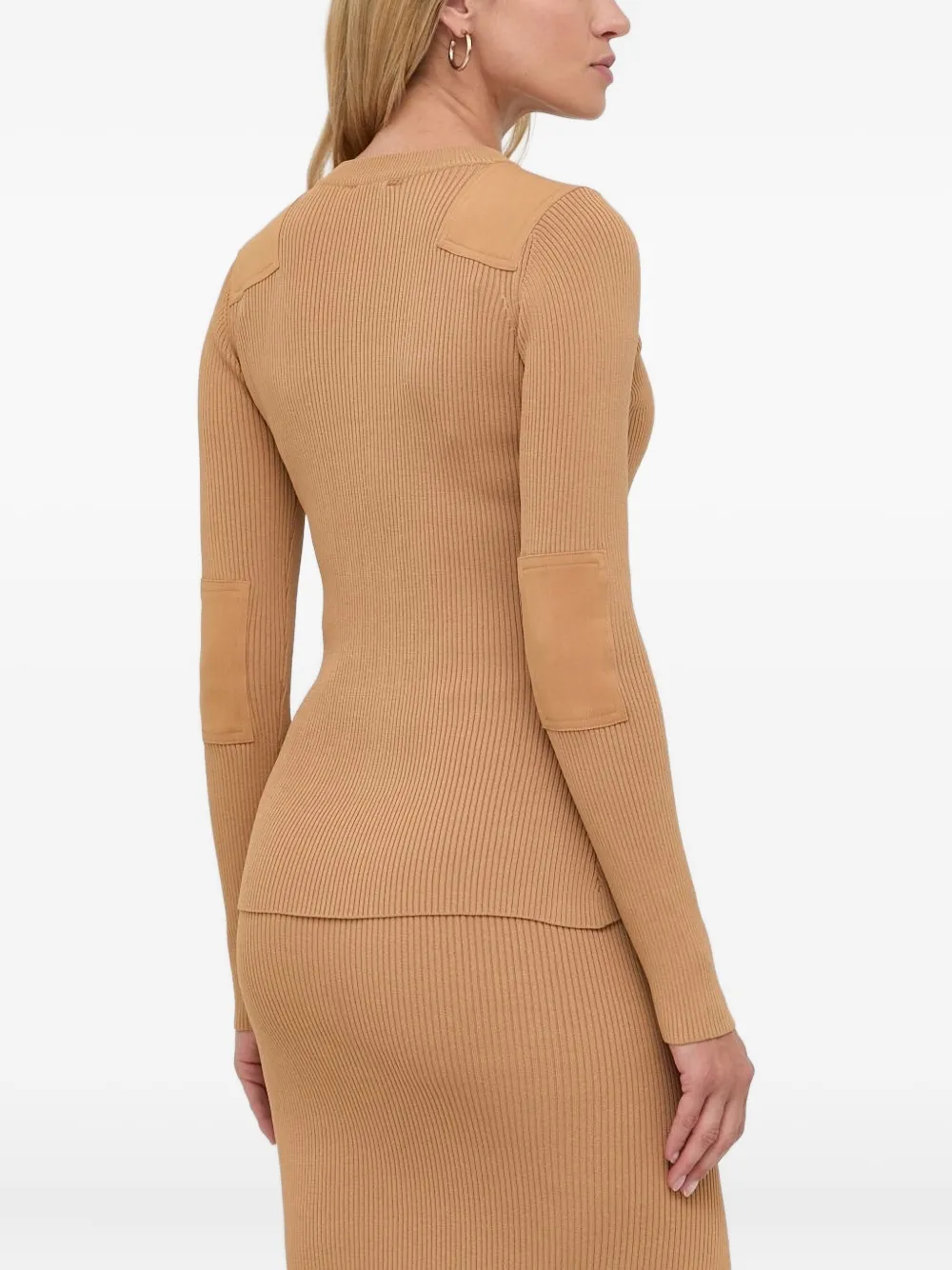  Notes Du Nord Ribbed-knit Elbow-patch Sweater - Brown 