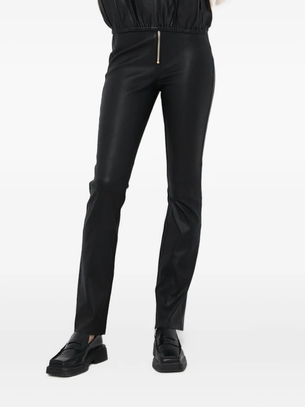 Notes Du Nord Zip-embellished Leather Trousers In Black