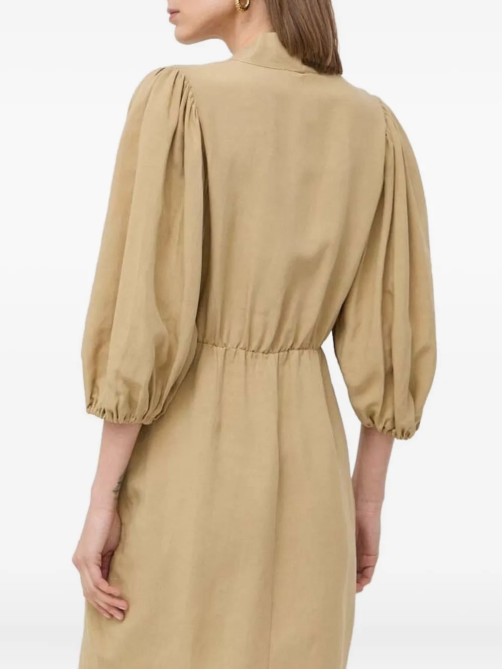 Notes du Nord puff-sleeve v-neck dress - Beige