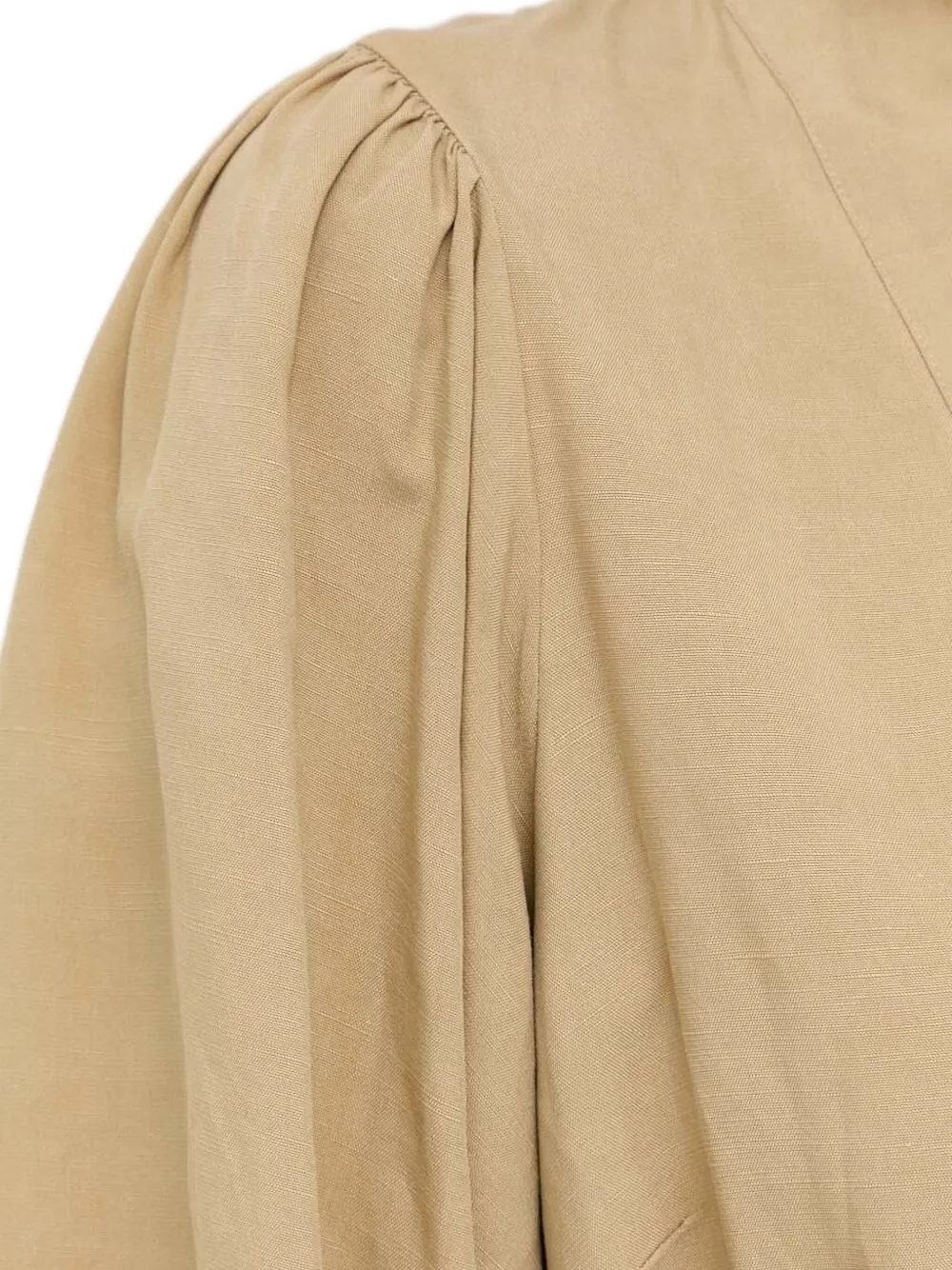 Notes du Nord Jurk met pofmouwen en V-hals Beige